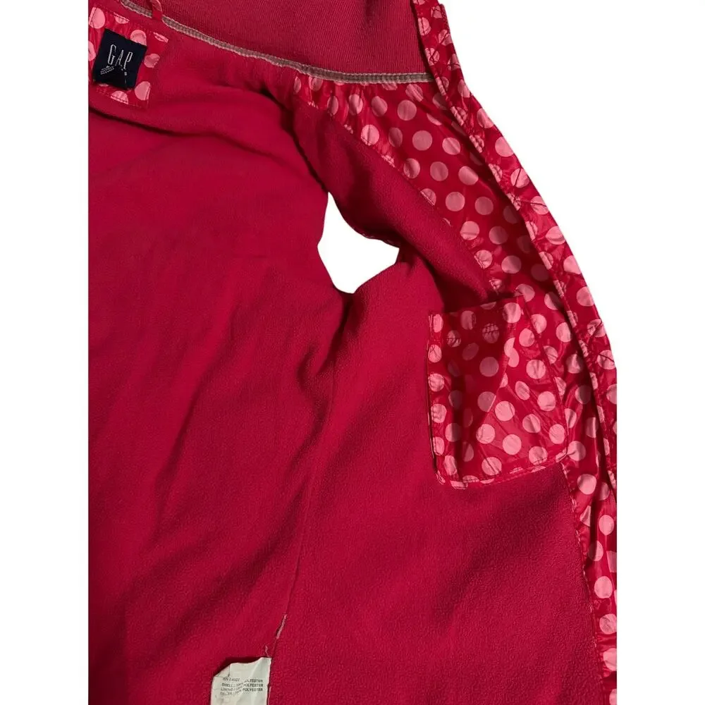 Gap Girl's Puffer Vest Kid's XL 12 Pink Polka Dots Zip Up Fleece Lined Quilted